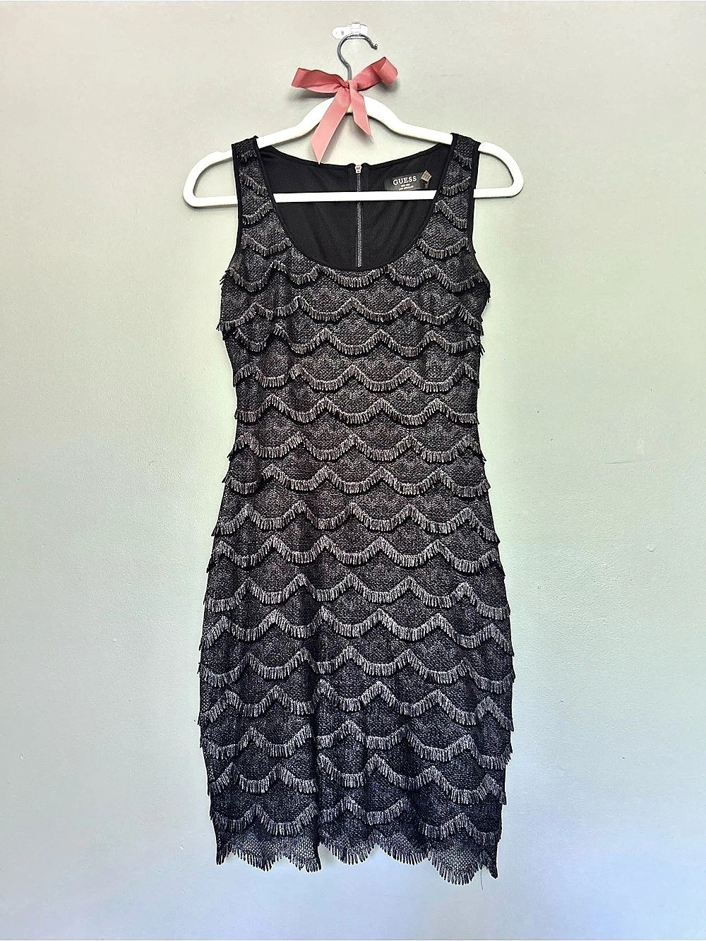 Guess Black Metallic Fringe Cocktail Dress Black Small